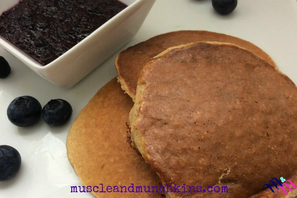 These clean eating protein pancakes will keep you and your kids full for hours after breakfast. Banana Oat Pancakes with Blueberry Chia Jam is a 21 day fix approved recipe and has 12 grams of protein per serving. You will love to start your day with these. 