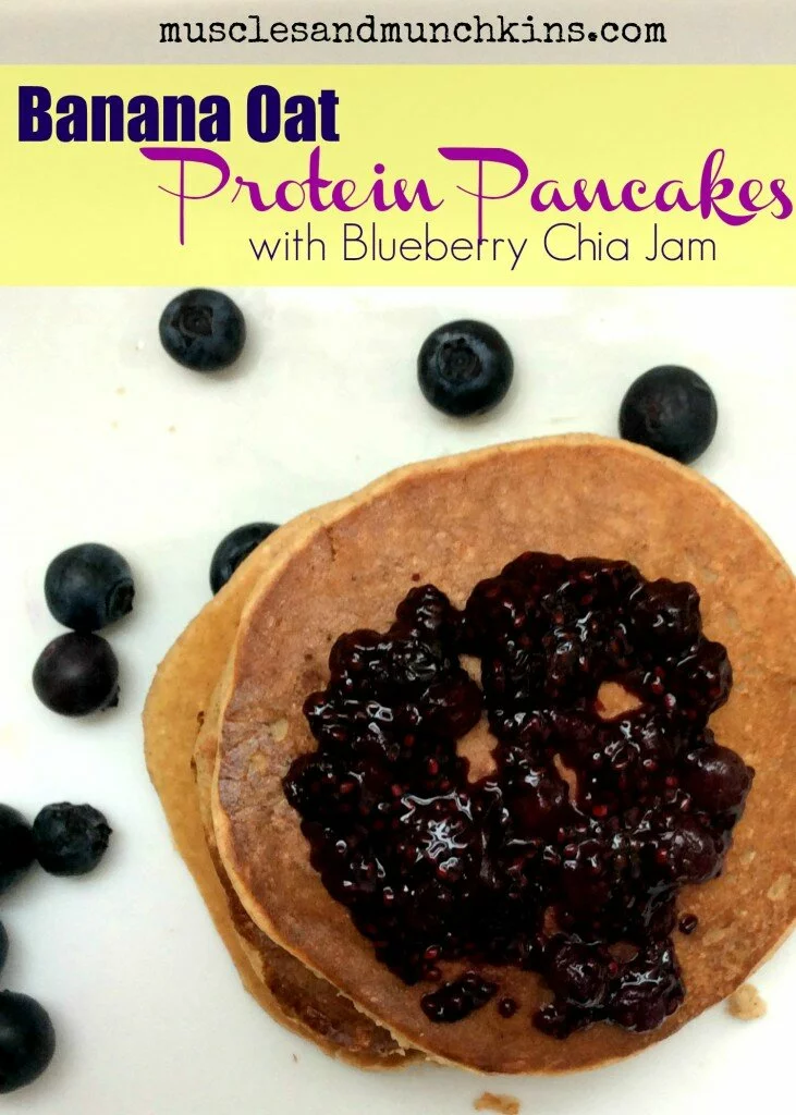 These clean eating protein pancakes will keep you and your kids full for hours after breakfast. Banana Oat Pancakes with Blueberry Chia Jam is a 21 day fix approved recipe and has 12 grams of protein per serving. You will love to start your day with these.