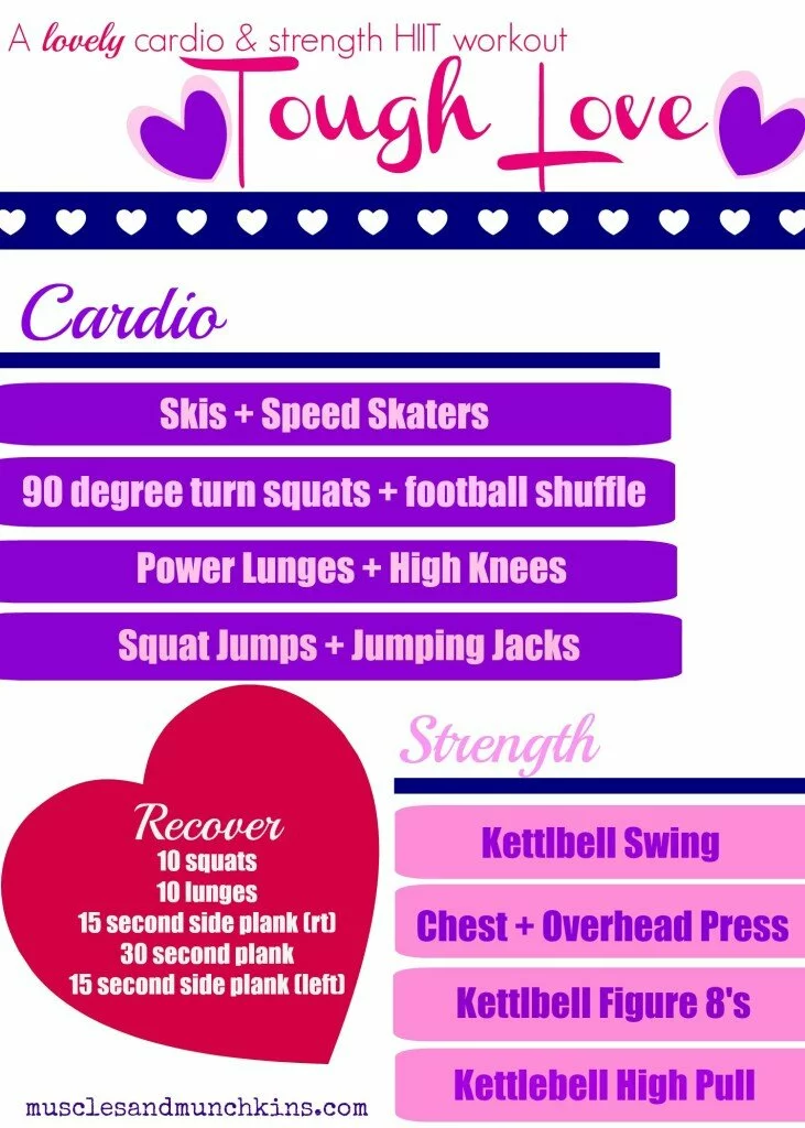 Check out this Valentine's Day workout from fit mom, Hollie. Some cardio, some strength and a whole lot of sweat as she brings you some TOUGH LOVE. Hollie loves a good HIIT workout, and this one won't disappoint. 
